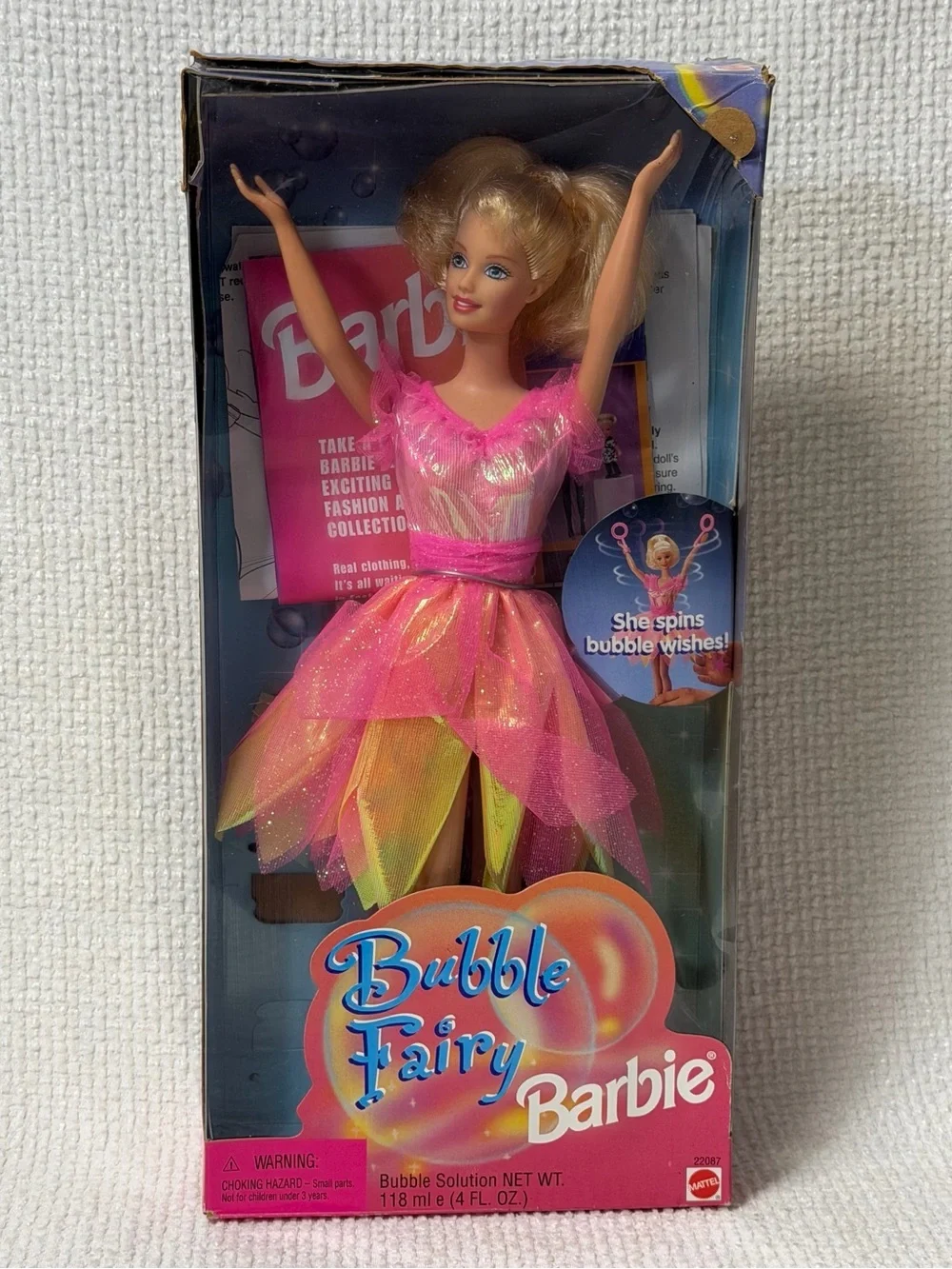 1998 Mattel Bubble Fairy Barbie Doll Spins Pull Cord Wand #22087